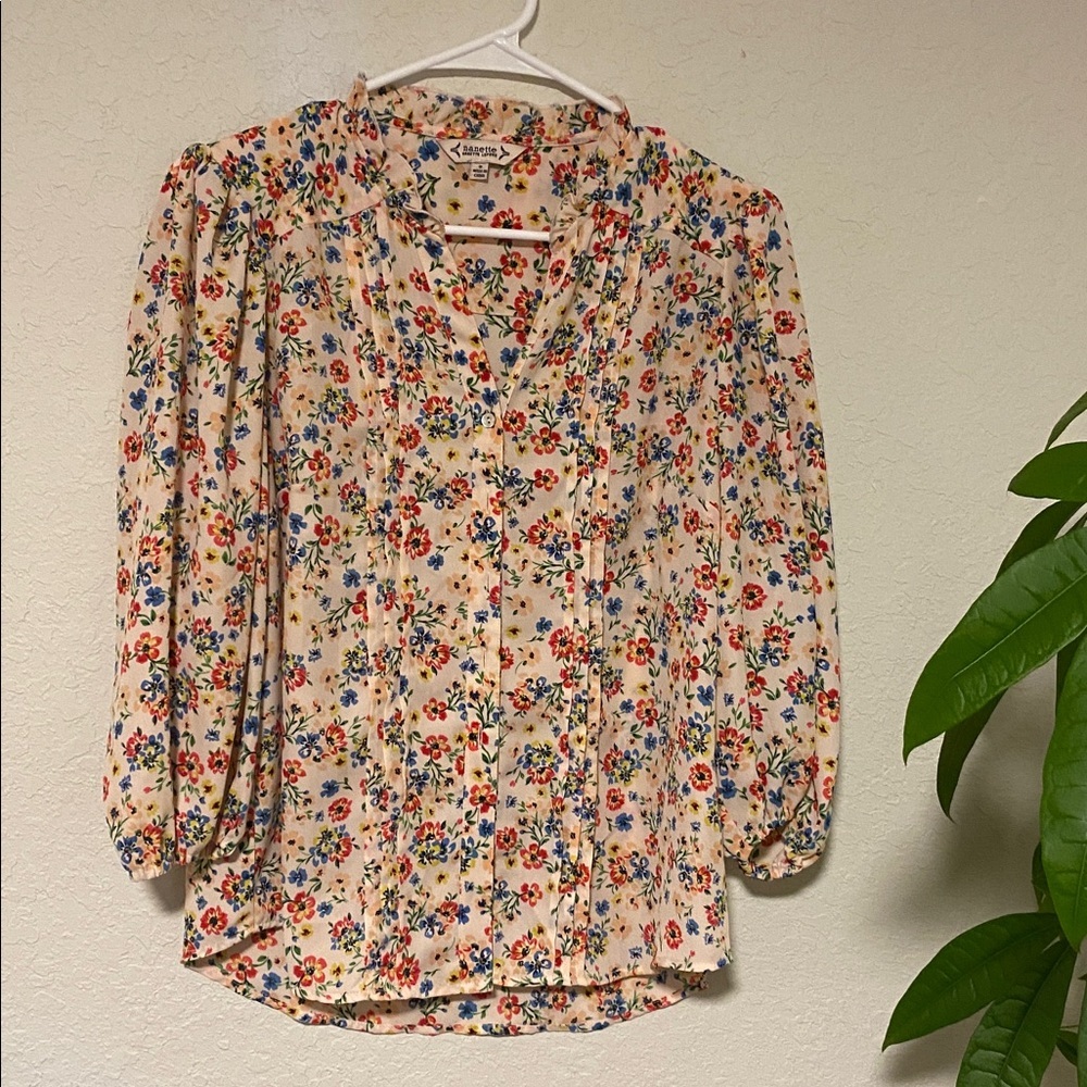 Romantic, Cottagecore Soft Pink Floral long sleeve Blouse, Feminine Size S - Picture 3 of 5